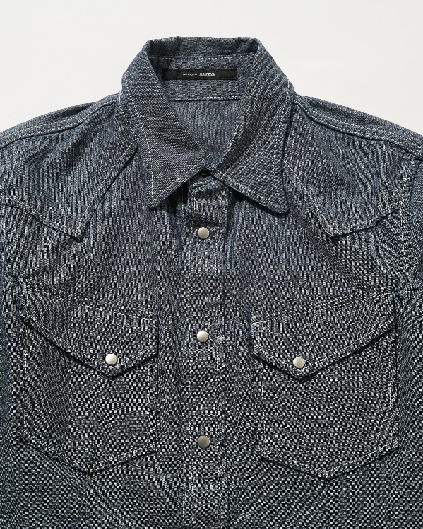 シャンブレー ウエスタンシャツ  ピュアインディゴ　4.5オンス　 爽やかな印象のサックスブルー日本製 岡山デニム Made in OKAYAMA